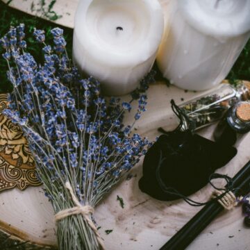 lavender, candles, and other witchcraft tools that give Practical Magic vibes